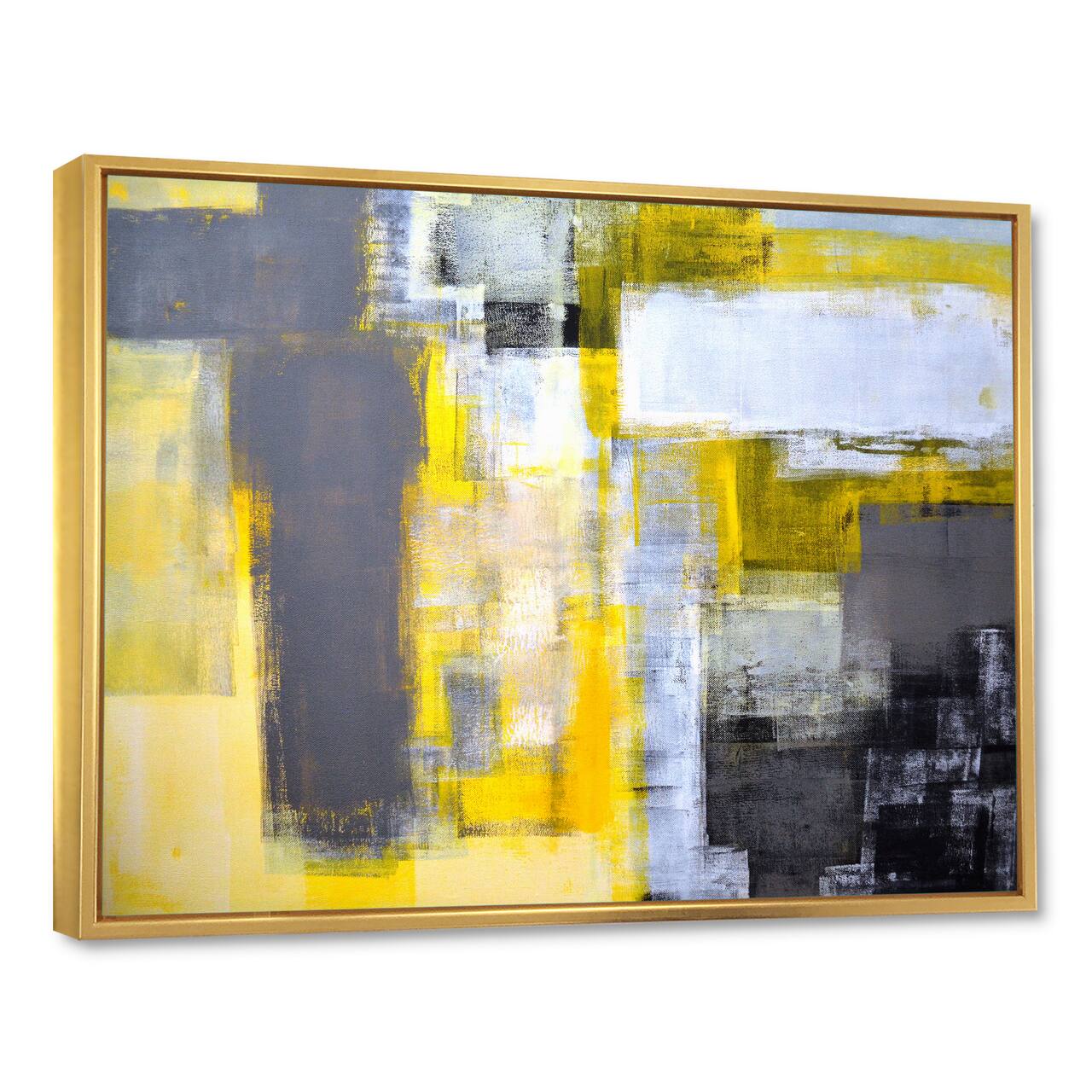 Designart - Grey and Yellow Blur Abstract - Abstract Framed Canvas Art Print